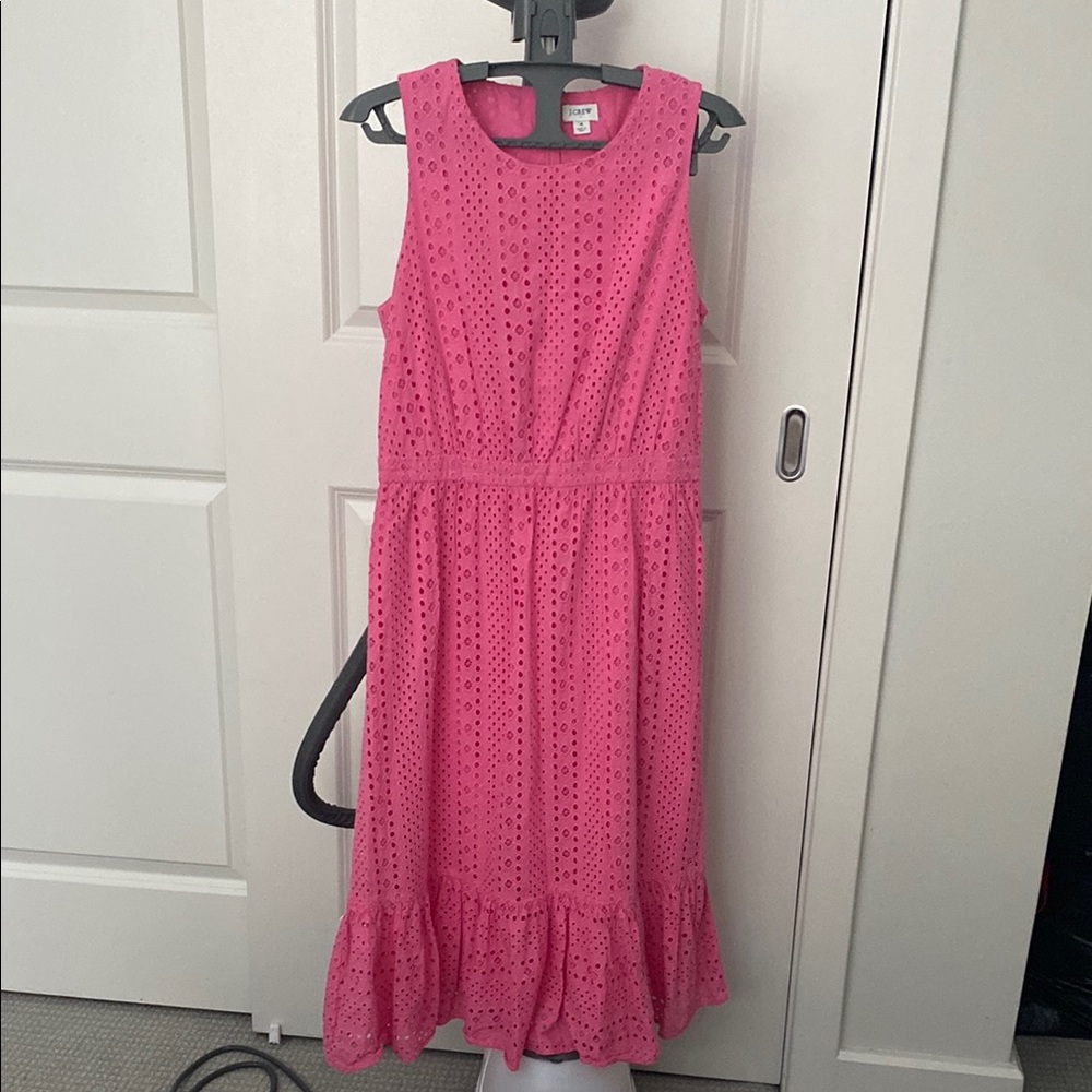 J. Crew Pink Eyelet Midi Dress